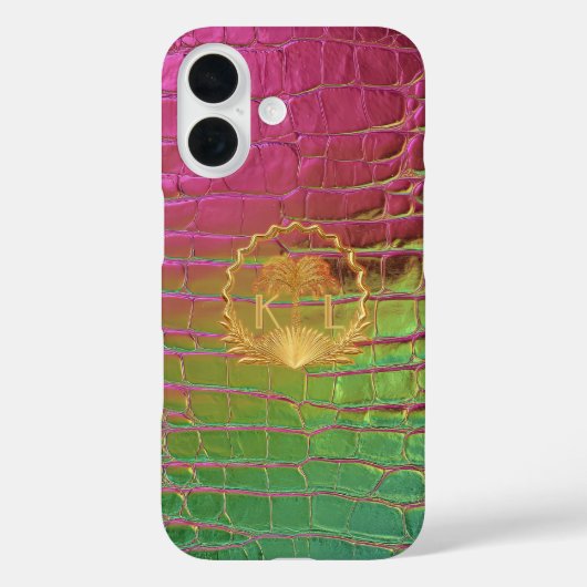 Stilvolles Rosa Grün Irisierendes Croc Monogramm Case-Mate iPhone Hülle (Rückseite)
