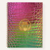 Stilvolles Rosa Grün Irisierendes Croc Monogramm Notizblock (Vorderseite)