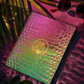 Stilvolles Rosa Grün Irisierendes Croc Monogramm Notizblock