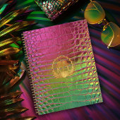 Stilvolles Rosa Grün Irisierendes Croc Monogramm Notizblock
