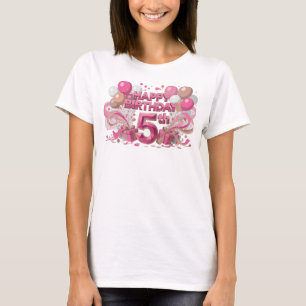 Stilvolles Rosa HAPPY BIRTHDAY 5TH Künstlerisches  T-Shirt