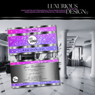 Stilvolles Rosa Lila Glitzer Stars Logo Silver  Visitenkarte