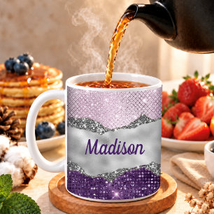 Stilvolles rosa lila glitzerndes silbernes Mädchen Kaffeetasse