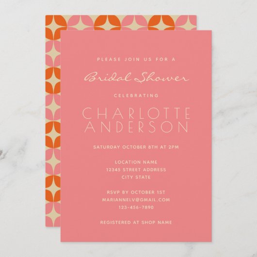 Stilvolles rosa Mid-Mod Geometrisches Brautparty Einladung (Vorne/Hinten)