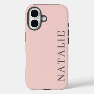 Stilvolles Rosa mit personalisiertem grauen Namen iPhone 16 Hülle