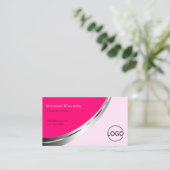 Stilvolles Rosa mit Silberdekor und Logo Moderne Visitenkarte (Stehend Vorderseite)