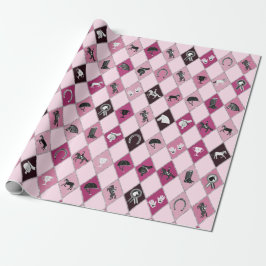 Stilvolles rosa Reittier Diamantenmuster Geschenkpapier