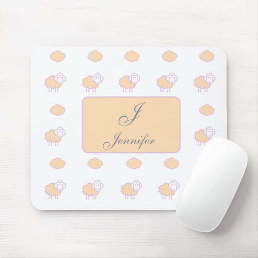 Stilvolles rosa Schaf mit Wolkenmuster Monogramm Mousepad (Mit Mouse)