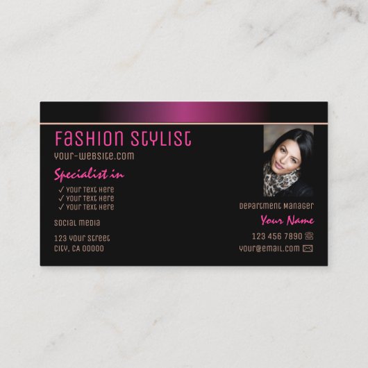 Stilvolles Rosa Schwarz Modernität mit Monogramm u Visitenkarte (Rückseite)