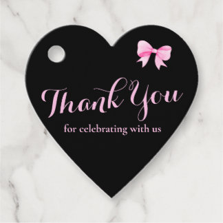 Stilvolles Rosa & Schwarzes Gingham Coquette Herz Geschenkanhänger