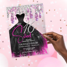 Stilvolles, rosa schwarzes Kleid süß 16 Monogramm