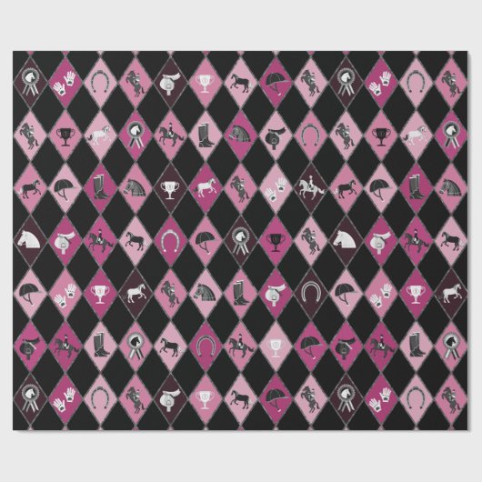 Stilvolles rosa schwarzes Reittier Diamantenmuster Geschenkpapier (Flach)