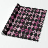 Stilvolles rosa schwarzes Reittier Diamantenmuster Geschenkpapier (Ungerollt)