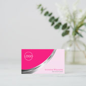Stilvolles rosa Silber-Dekor mit Logo und QR-Code Visitenkarte (Stehend Vorderseite)