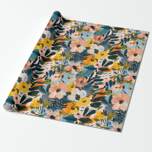 Stilvolles rosa und blaues Abstraktes Blumenmuster Geschenkpapier (Ungerollt)