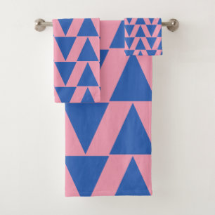 Stilvolles rosa und blaues geometrisches Muster Badhandtuch Set