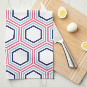 Stilvolles rosa und blaues geometrisches Muster Geschirrtuch