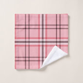 Stilvolles Rosa- und Grau-Karomuster Badhandtuch Set (Waschlappen)