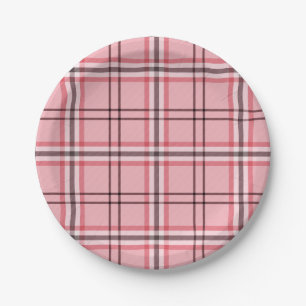 Stilvolles Rosa- und Grau-Karomuster Modeparty Pappteller