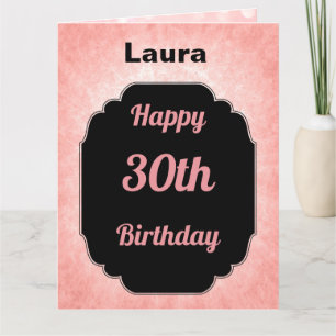 Stilvolles Rosa und Schwarz 30. Geburtstag Karte