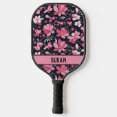 Stilvolles rosa und schwarzes Blumenmuster/Individ Pickleball Schläger (Rückseite)