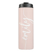 Stilvolles Rosa Weiß Calligraphy Name Thermosbecher (Vorderseite)