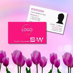 Stilvolles Rosa Weiß mit Monogram Logo und Foto Visitenkarte