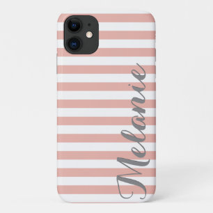 Stilvolles rosa, weiße Streifen Muster und Name Case-Mate iPhone Hülle