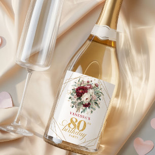 Stilvolles Rosé Burgunder 80. Geburtstag Champagne Schaumweinetikett
