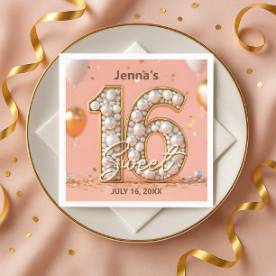 Stilvolles Rosé Perlen-Gold Sweet 16 Geburtstag  Serviette