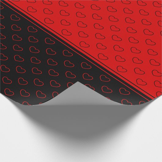 Stilvolles Rot- und Schwarz-Herz-Muster Geschenkpapier (Ecke)
