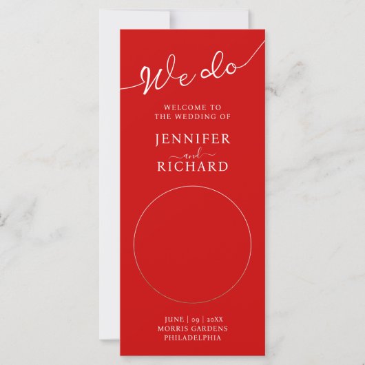 Stilvolles Rot-Weiß-Foto-Hochzeitsprogramm (Vorderseite)