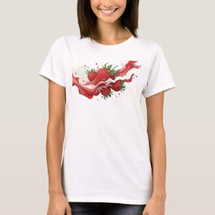 Stilvolles rotes abstraktes Erdbeeren-Kunstmotiv T-Shirt
