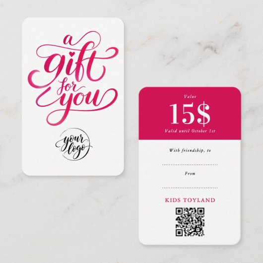 Stilvolles rotes Geschenkrabatt-Gutschein-QR-Code- Rabattkarte (Vorne/Hinten)
