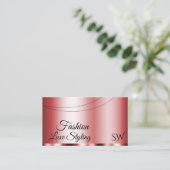 Stilvolles Rotes Glamour mit Initials Beruflich Visitenkarte (Stehend Vorderseite)