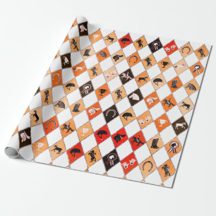 Stilvolles rotes orangefarbenes Reitsport-Diamantm Geschenkpapier
