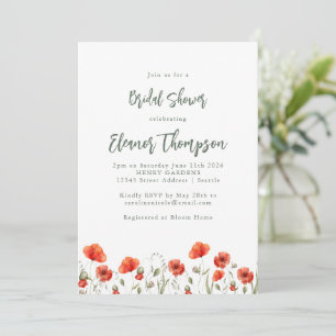 Stilvolles Rotes Poppy Garden Brautparty Einladung