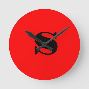 Stilvolles rotes schwarzes Monogramm Initial Profe Runde Wanduhr