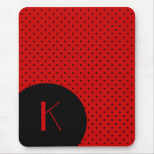 Stilvolles rotes u. schwarzes Tupfen-Monogramm Mousepad