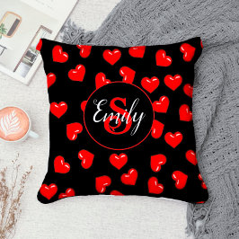 Stilvolles Rotherz-Muster auf schwarzem Custom Mon Kissen