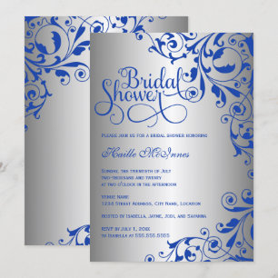 Stilvolles Royal Blue and Silver Wirbel Brautparty Einladung