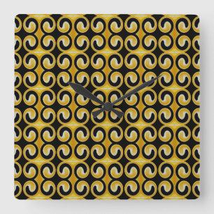 Stilvolles Royal Yellow Black Pattern Quadratische Wanduhr