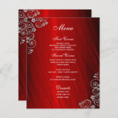 Stilvolles Ruby Red Gray Swirl Wedding Menu (Vorne/Hinten)