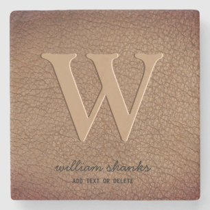 Stilvolles rustikales Leder schwarz gold Schrift M Steinuntersetzer