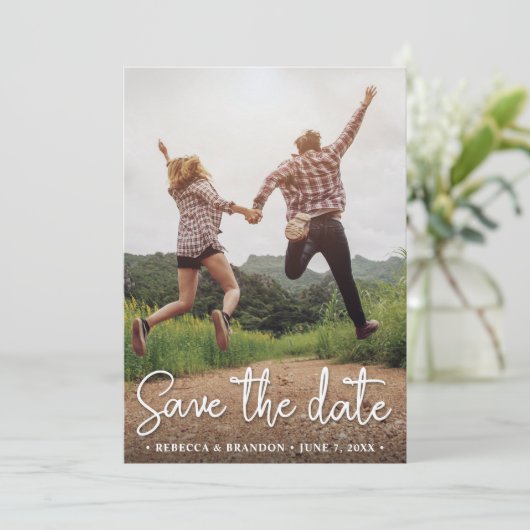 Stilvolles rustikales zweiseitiges Save the Date F (Stehend Vorderseite)