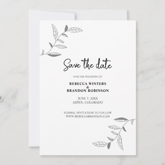 Stilvolles rustikales zweiseitiges Save the Date F (Rückseite)