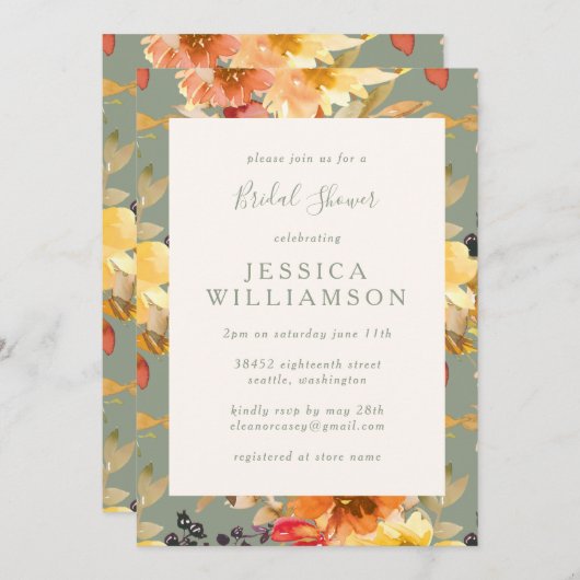 Stilvolles Sage Botanical Watercolor Brautparty Einladung (Vorne/Hinten)