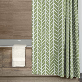 Stilvolles Sage Green Boho Herringbone-Muster Duschvorhang