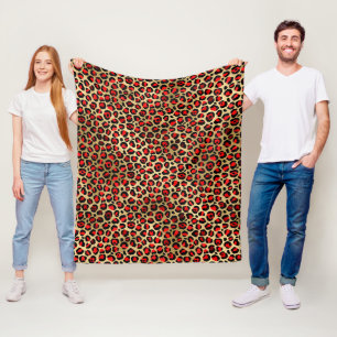 Stilvolles Scharlachrot und Goldfolie Leopard Flec Fleecedecke