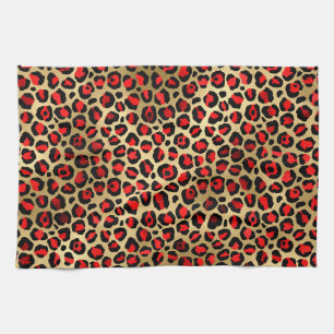 Stilvolles Scharlachrot und Goldfolie Leopard Flec Geschirrtuch